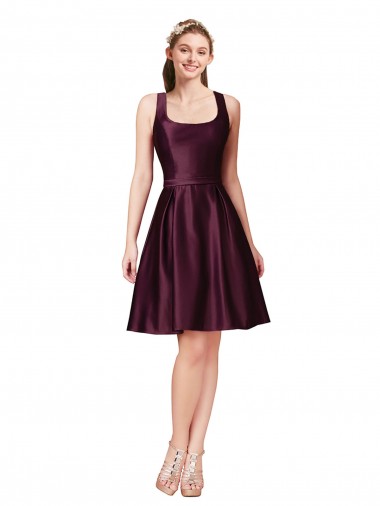 Best Classic Cocktail Knee Length Satin Bridesmaid Dress / Prom Dress with V Back and Bow Detail UK