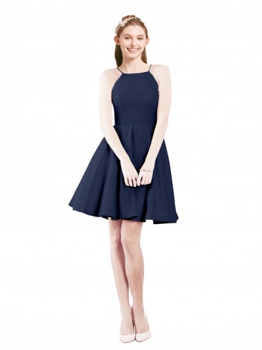 Best Halter Neck Short Knee Length Satin Cocktail Bridesmaid Dress UK