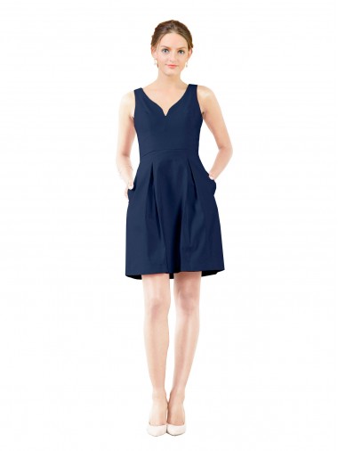 Best V-Neck A-Line Satin Cocktail Bridesmaid Dress with Pockets UK