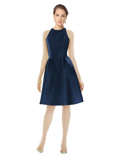 Best Short Halter Cocktail Length Luxe Satin Cocktail Bridesmaid Dress UK