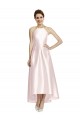 Best Long High-Low Halter Satin Bridesmaid Dress with Criss-Cross Back UK