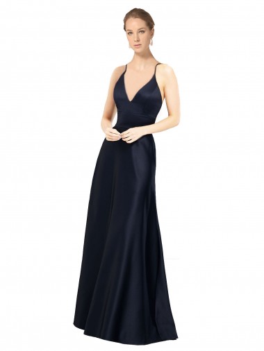 Best Sexy Satin Bridesmaids Dress with Deep V-Neckline and Strappy Back UK