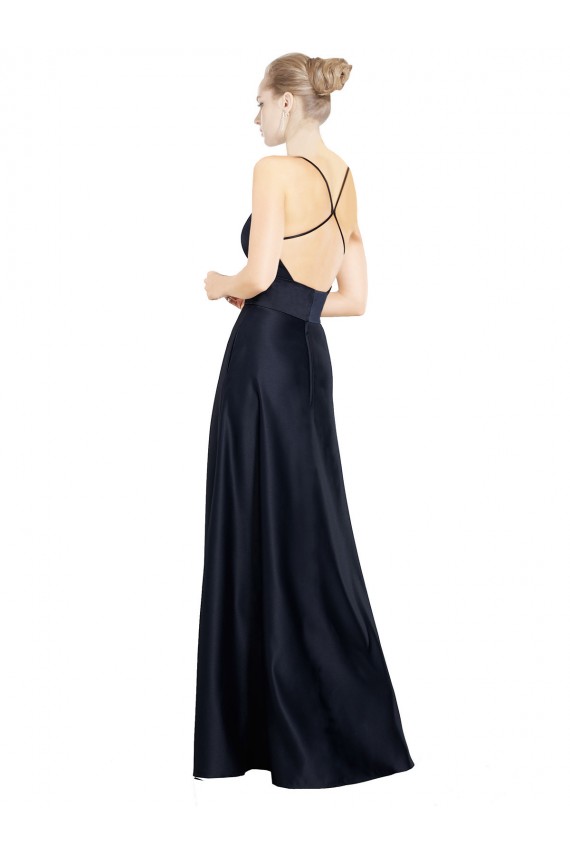 Best Sexy Satin Bridesmaids Dress with Deep V-Neckline and Strappy Back UK