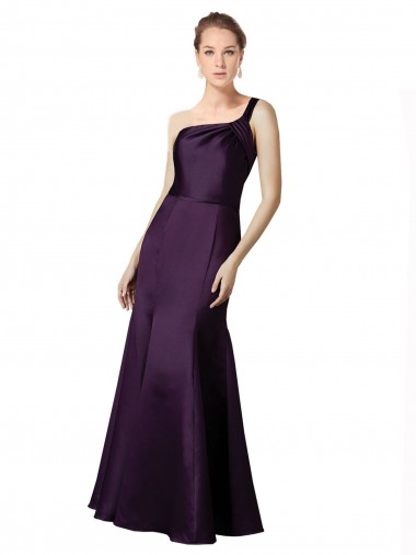 Best Long Ruched Neckline One Shoulder Satin Bridesmaid Dress / Prom Dress UK