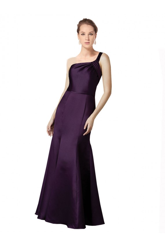 Best Long Ruched Neckline One Shoulder Satin Bridesmaid Dress / Prom Dress UK