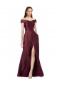Best Long Off the Shoulder Formal Satin Bridesmaid Dress / Prom Dress with Thigh-high Slit UK