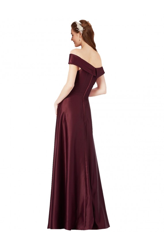 Best Long Off the Shoulder Formal Satin Bridesmaid Dress / Prom Dress with Thigh-high Slit UK