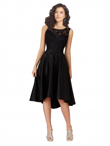 Best Short High Low Satin Cocktail Bridesmaid Dress with a Beaded and Embroidered Bodice UK