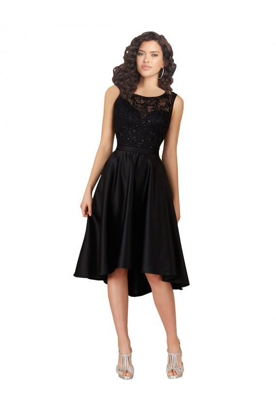 Best Short High Low Satin Cocktail Bridesmaid Dress with a Beaded and Embroidered Bodice UK