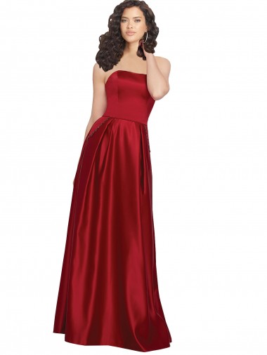 Best Strapless Satin Bridesmaids Dress with Beaded Pocket and Soft Pleating UK