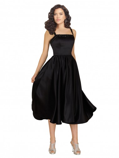 Best Short Cocktail Length Square Neck Satin Bridesmaid Dress / Prom Dress with Beading UK