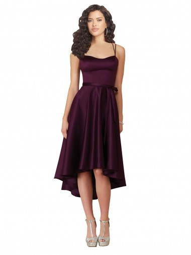 Best Elegant High Low Satin Bridesmaid Dress / Prom Dress with Criss Cross Back UK