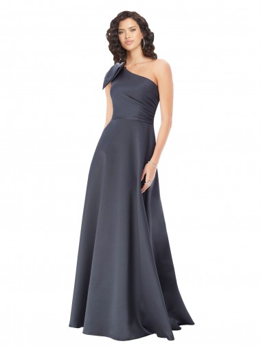 Best Rouched One Shoulder Floor Length Formal Satin Bridesmaid Dress / Prom Dress with Bow UK