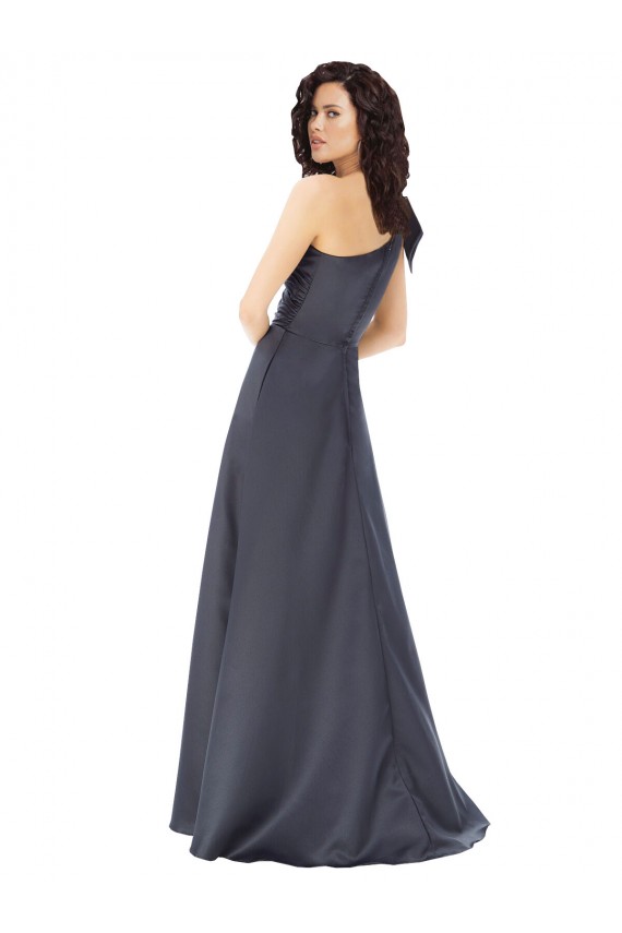 Best Rouched One Shoulder Floor Length Formal Satin Bridesmaid Dress / Prom Dress with Bow UK