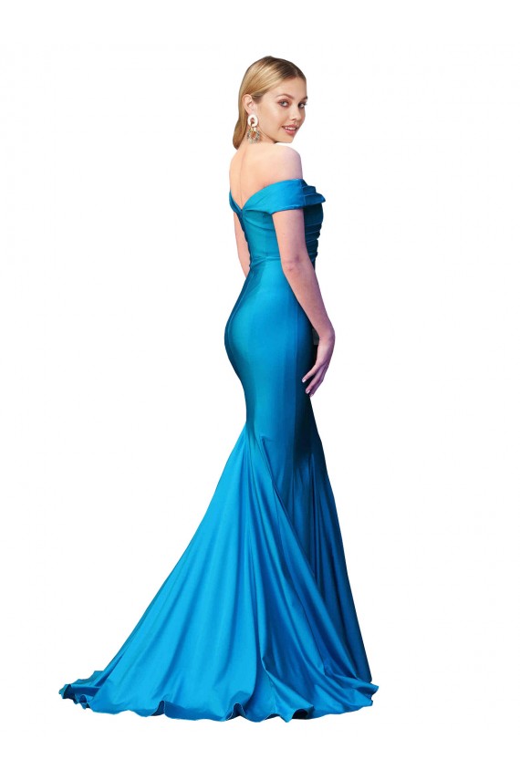 Best Off the Shoulder Long Chapel Train Formal Satin Bridesmaid Dress / Prom Dress UK
