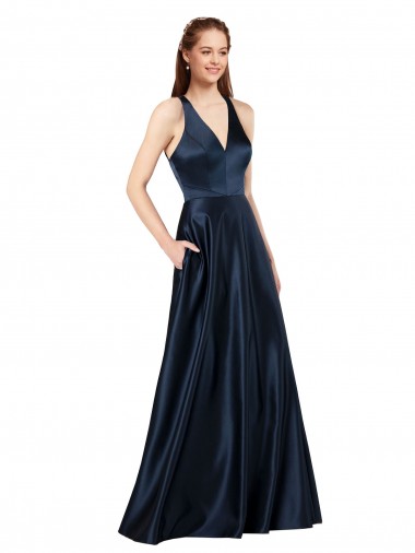 Best Long Formal Satin Bridesmaid Gown with Halter Neckline UK