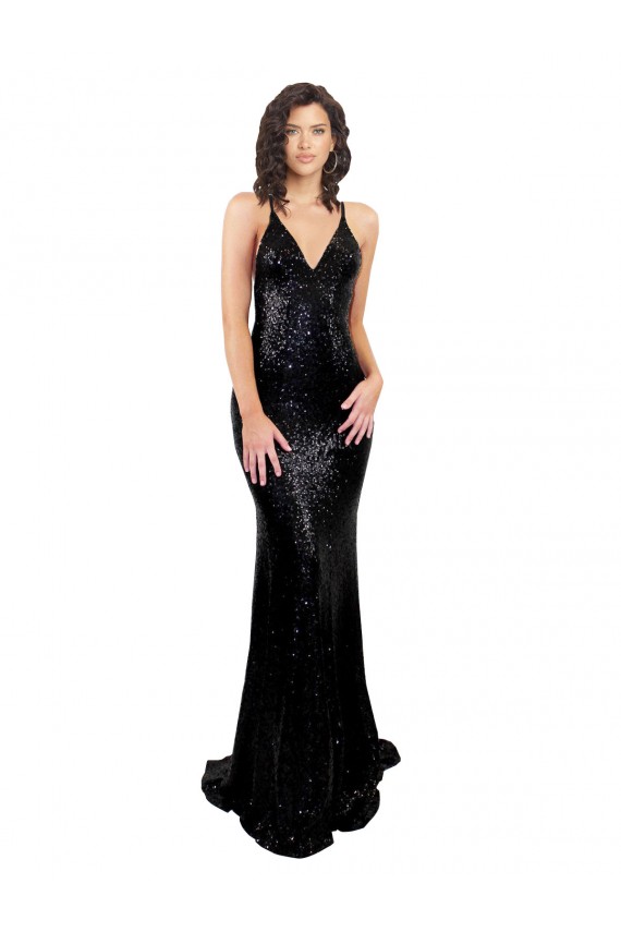 Best Sleek Fishtail Shaped Open Back Formal Sequin Bridesmaid Dress / Prom Dress UK
