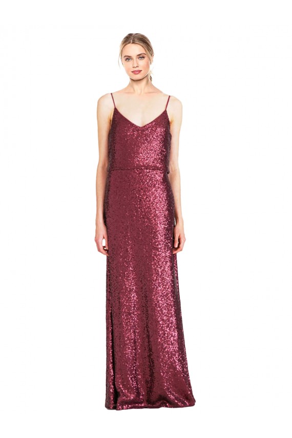 Best High Neck Halter Long Slim Formal Sequin Bridesmaid Dress / Prom Dress with V-Neck and Blouson Bodice UK
