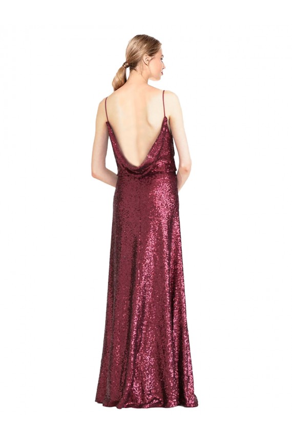 Best High Neck Halter Long Slim Formal Sequin Bridesmaid Dress / Prom Dress with V-Neck and Blouson Bodice UK