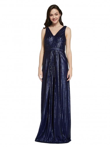 Best Long V-Neck Sparking Formal Sequin Bridesmaid Dress / Prom Dress with Low V-Back UK
