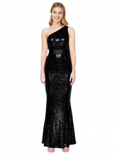 Best Draped One Shoulder Long Full Length Formal Sequin Bridesmaid Dress / Prom Dress UK