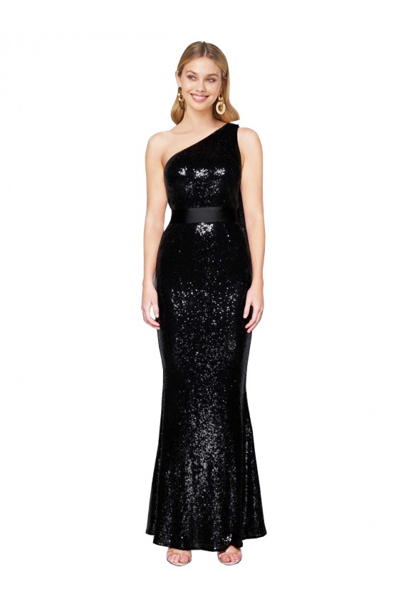 Best Draped One Shoulder Long Full Length Formal Sequin Bridesmaid Dress / Prom Dress UK