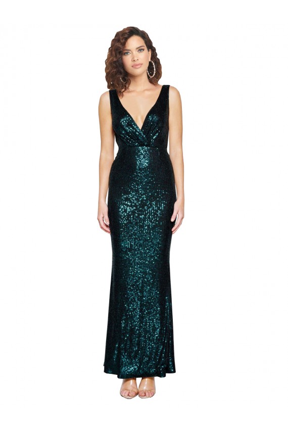 Best V-Neck Full Length Formal Sequin Bridesmaid Dress / Prom Dress with Draped Back UK