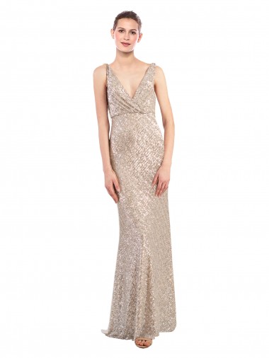 Best Faux Surplice V-Neck Slim Formal Sparkling Sequin Bridesmaid Dress / Prom Dress UK