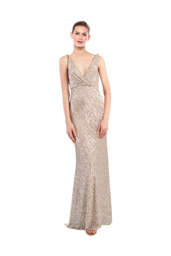 Best Faux Surplice V-Neck Slim Formal Sparkling Sequin Bridesmaid Dress / Prom Dress UK