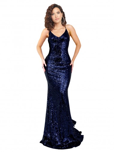 Best Mermaid V-Neck Low Back Long Formal Sequin Bridesmaid Dress / Prom Dress UK