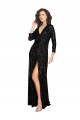 Best Deep V-Neckline Full Back Long Sleeves Sparkling Formal Sequin Bridesmaid Dress / Prom Dress with High Slit UK