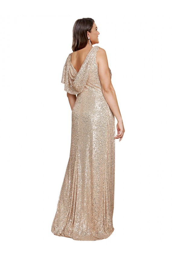 Best Deep V-Neck Sleeveless Sparkling Formal Sequin Bridesmaid Dress / Prom Dress with Draped Cowl Back UK