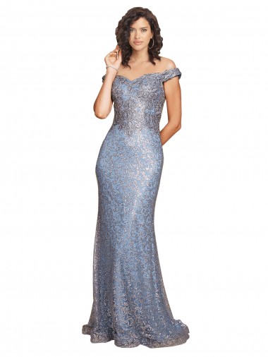 Best Off the Shoulder Sweetheart Neckline Formal Sequin Bridesmaid Dress / Prom Dress with Thigh High Slit UK
