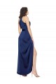 Best Full Length High Neck Wrap Formal Silky Satin Bridesmaid Dress / Prom Dress with Waist Tie UK