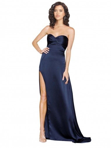 Best Knotted Sweetheart Formal Silky Satin Bridesmaid Dress / Prom Dress with High Side Split UK