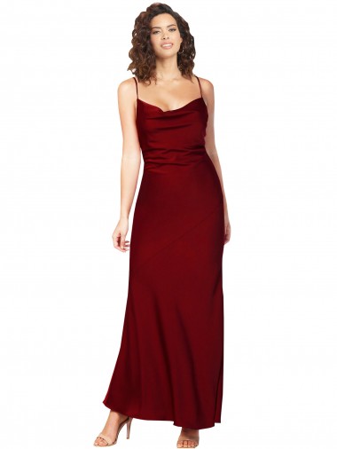 Best Cowl Neck Low Back Formal Silky Satin Bridesmaid Dress / Prom Dress with Thin Back Straps UK