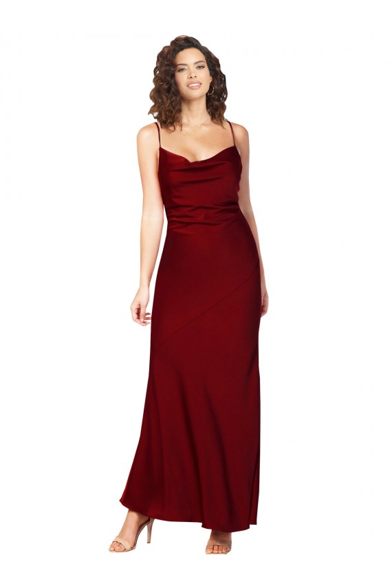Best Cowl Neck Low Back Formal Silky Satin Bridesmaid Dress / Prom Dress with Thin Back Straps UK