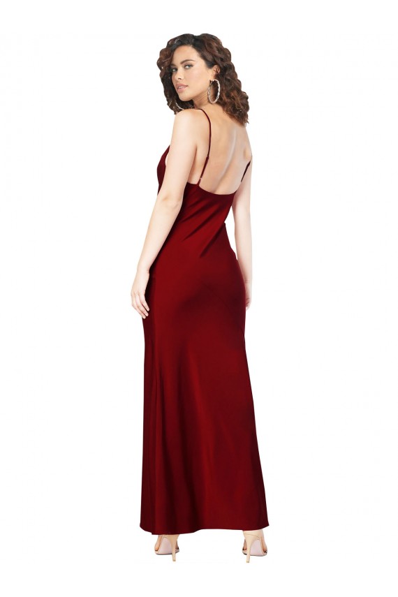 Best Cowl Neck Low Back Formal Silky Satin Bridesmaid Dress / Prom Dress with Thin Back Straps UK