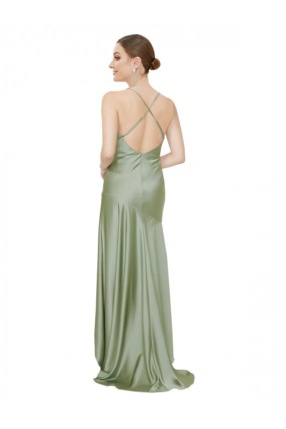 Best Formal Silky Satin Bridesmaid Dress / Prom Dress with Bias Cut Skirt UK