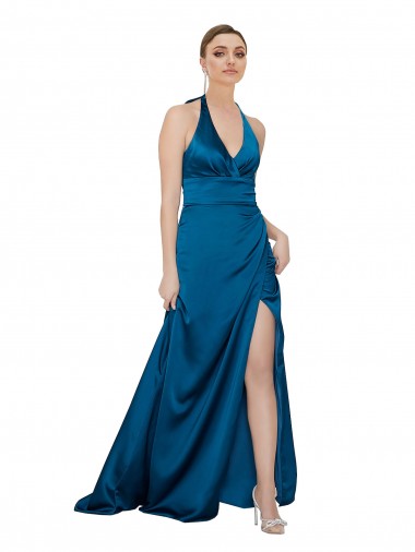 Best Halter Neck Formal Silky Satin Bridesmaid Dress / Prom Dress UK