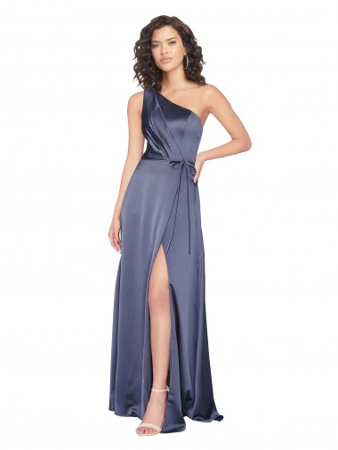 Best Draped Formal Silky Satin Bridesmaid Dress / Prom Dress with Tied Waist UK