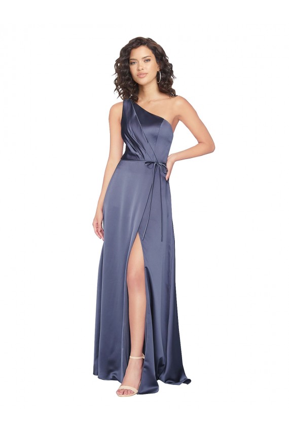 Best Draped Formal Silky Satin Bridesmaid Dress / Prom Dress with Tied Waist UK