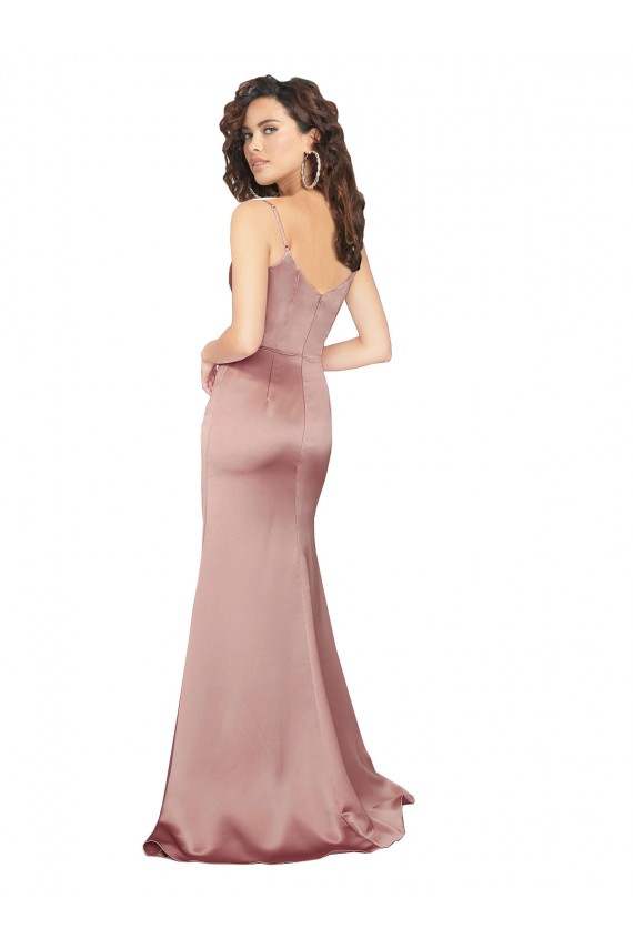 Best Floor Length Formal Silky Satin Bridesmaid Dress / Prom Dress with Front Skirt Slit UK