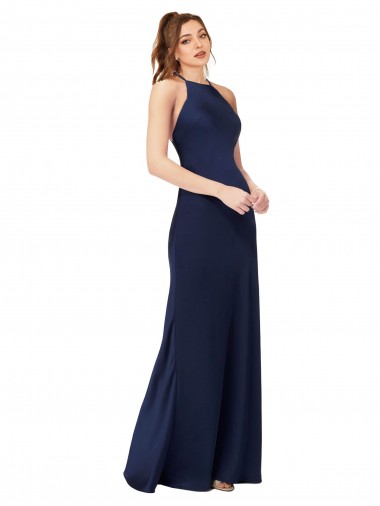Best High Neck Satin Bridesmaid Dress / Prom Dress with Strappy Back UK