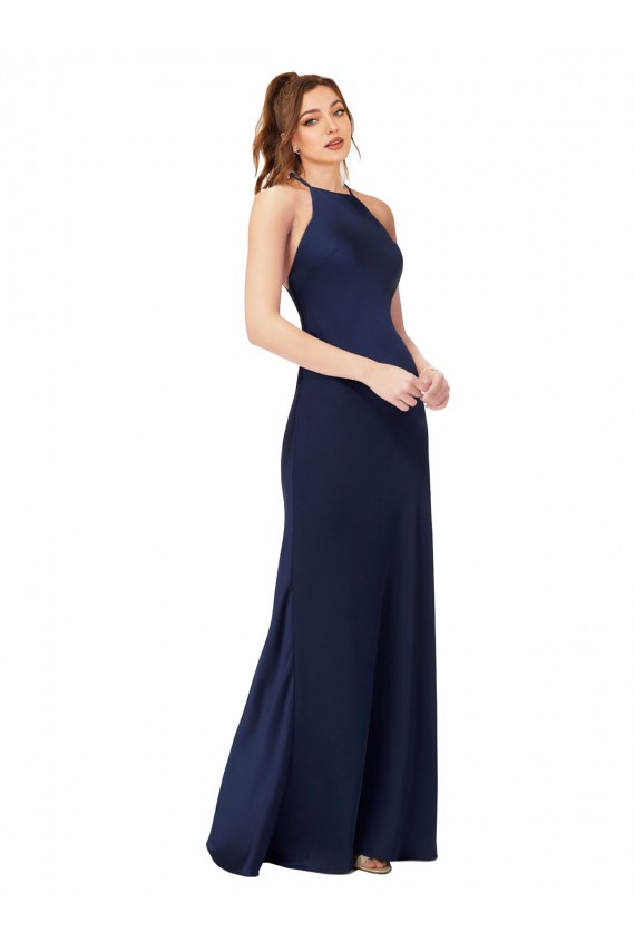 Best High Neck Satin Bridesmaid Dress / Prom Dress with Strappy Back UK
