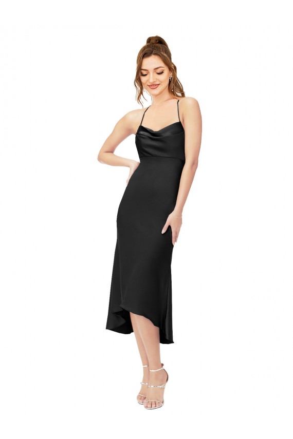 Best High Low Formal Silky Satin Cowl Neck Cocktail Midi Bridesmaid Dress / Prom Dress UK