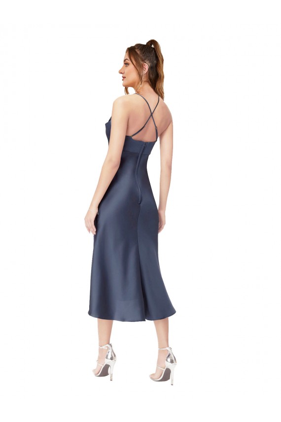 Best High Low Formal Silky Satin Cowl Neck Cocktail Midi Bridesmaid Dress / Prom Dress UK