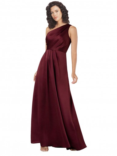 Best One Shoulder Formal Silky Satin Bridesmaid Dress / Prom Dress with Subtle Pleats UK