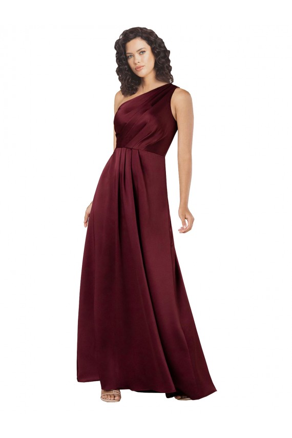 Best One Shoulder Formal Silky Satin Bridesmaid Dress / Prom Dress with Subtle Pleats UK