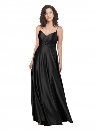 Best Full Length V-Neckline Formal Silky Satin Bridesmaid Dress / Prom Dress with Full Skirt UK